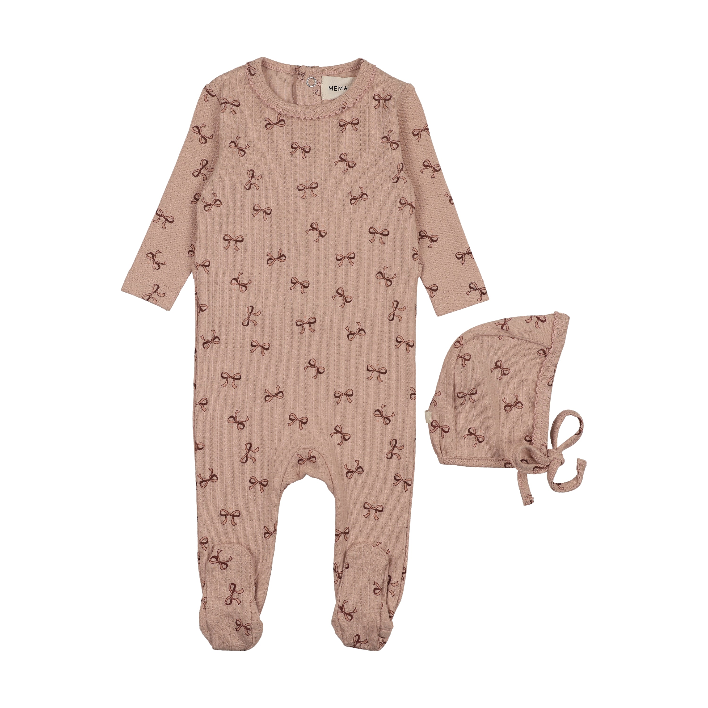 Mema Knit Bow Pointelle Footie
