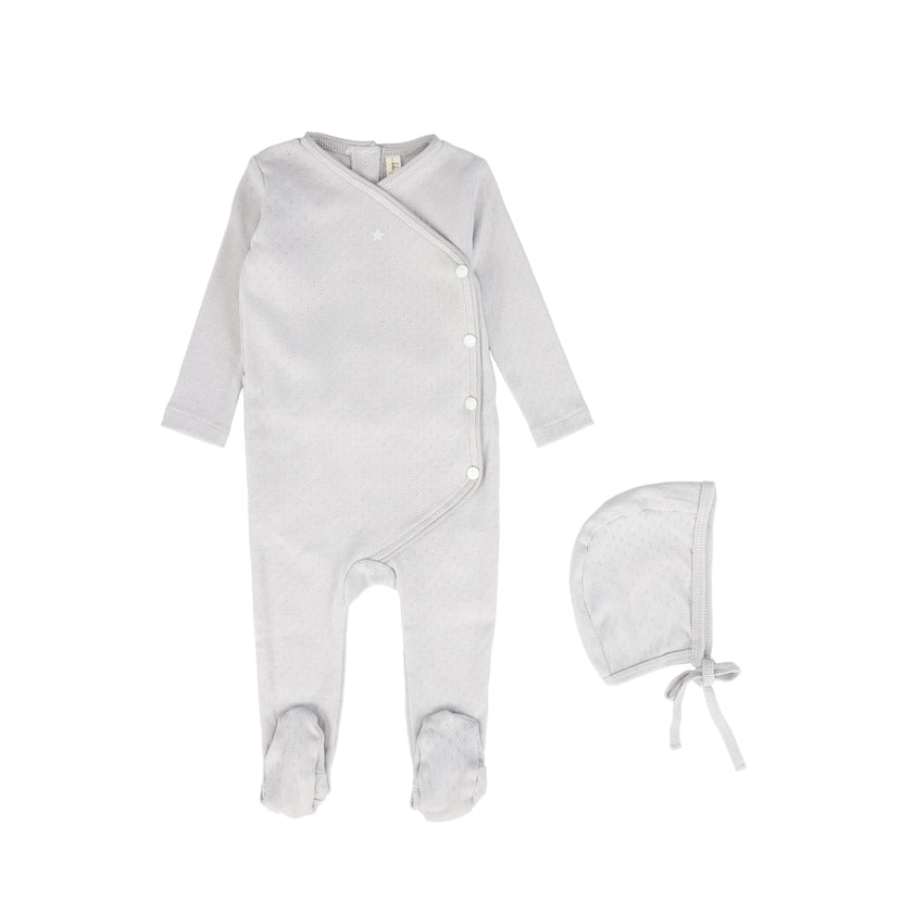 Pointelle Piped Wrap Footie with Bonnet