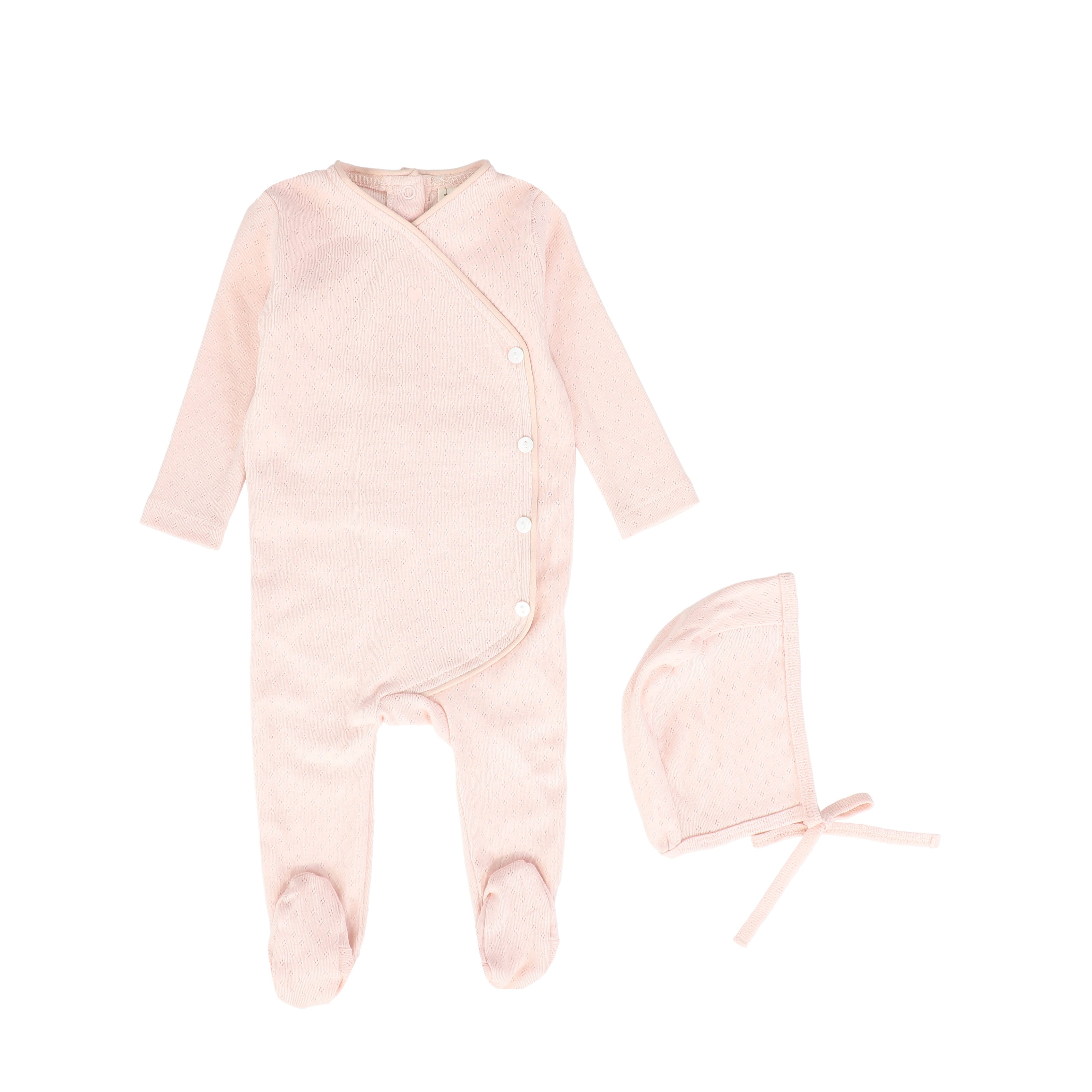 Pointelle Piped Wrap Footie with Bonnet