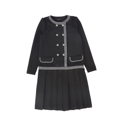 Double Breasted Pleated Dress
