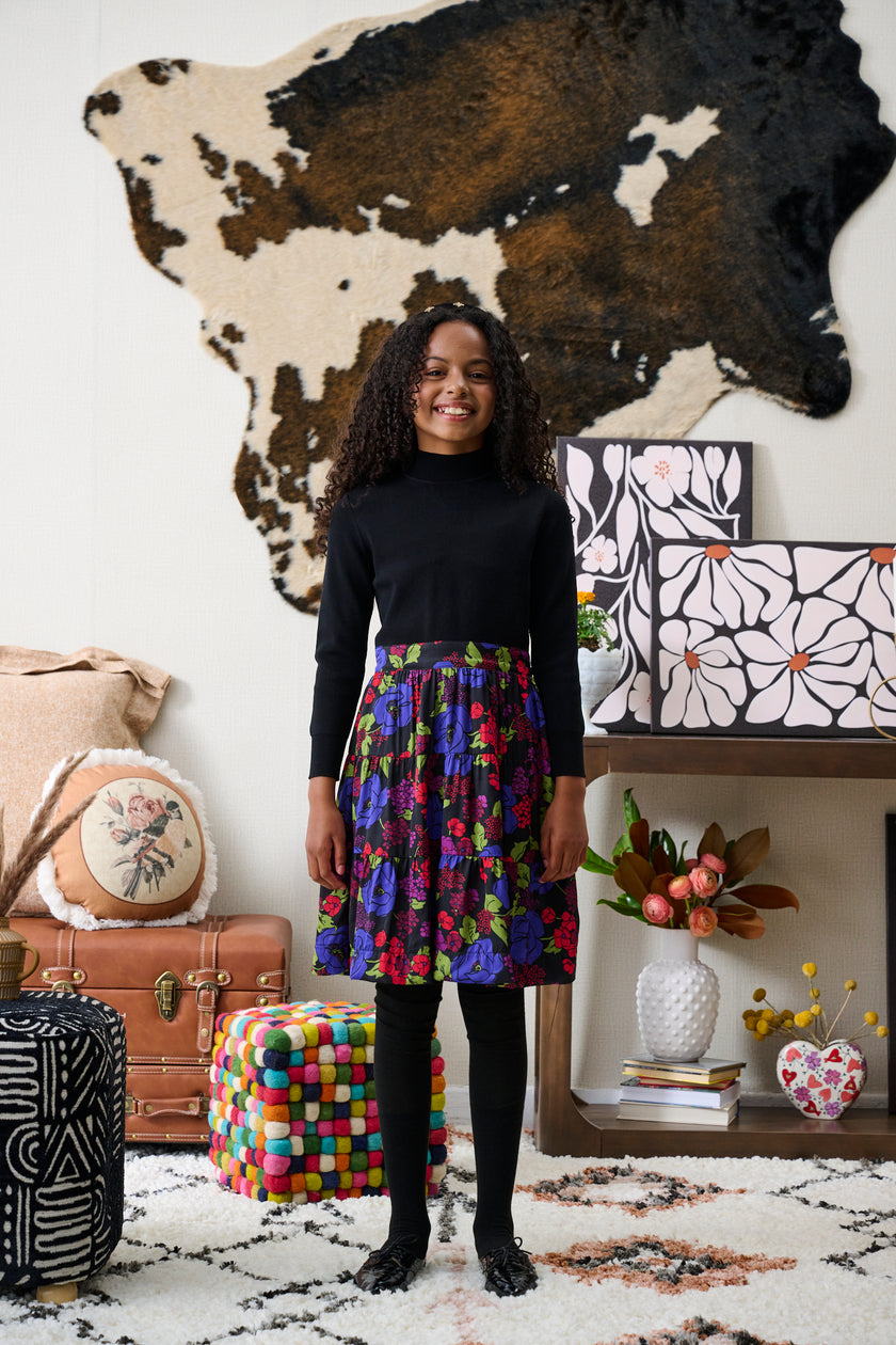 Black Knit Floral Design Dress