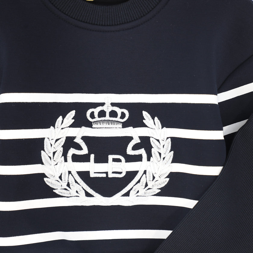 Striped Embroidered Crest Sweatshirt Set