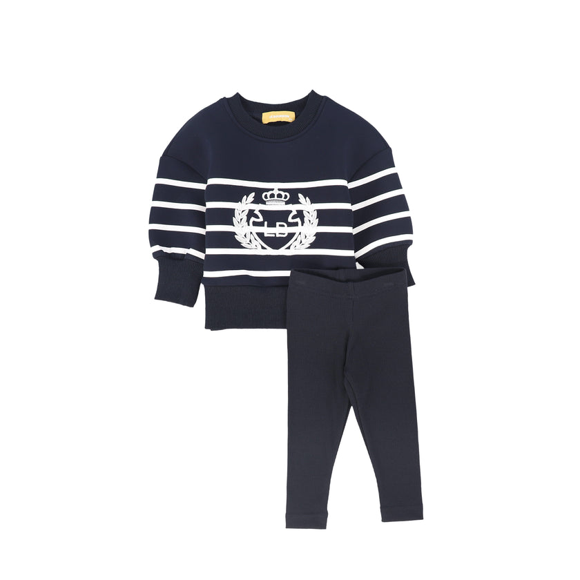 Striped Embroidered Crest Sweatshirt Set