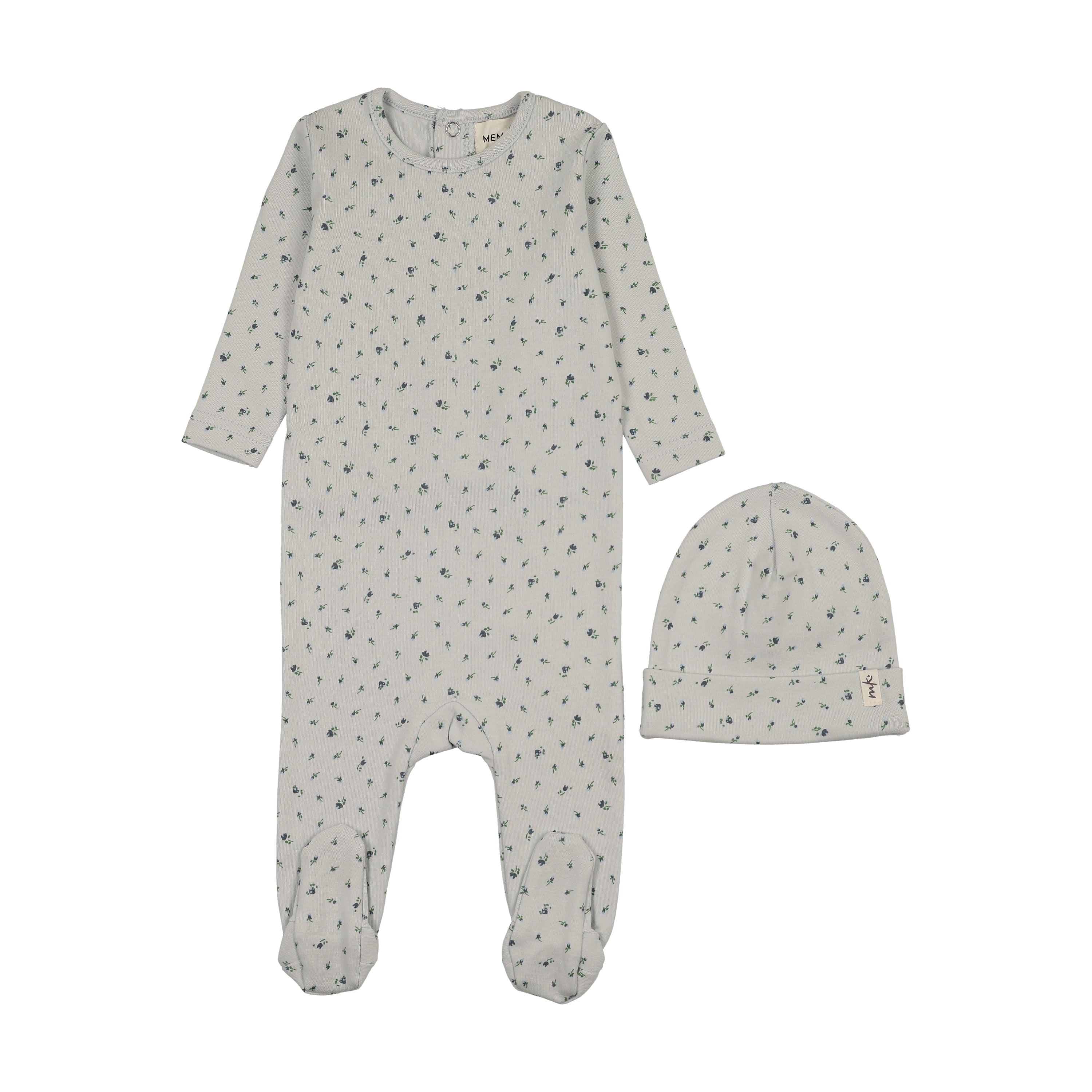 Mema Knit floral Snap Back Layette Set