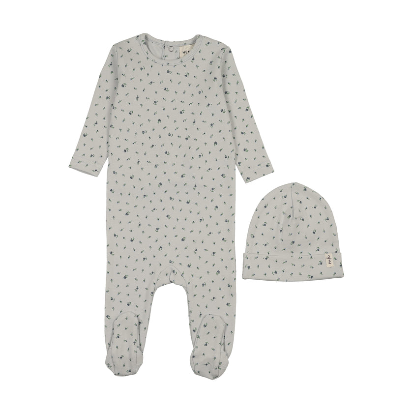 Mema Knit floral Snap Back Layette Set