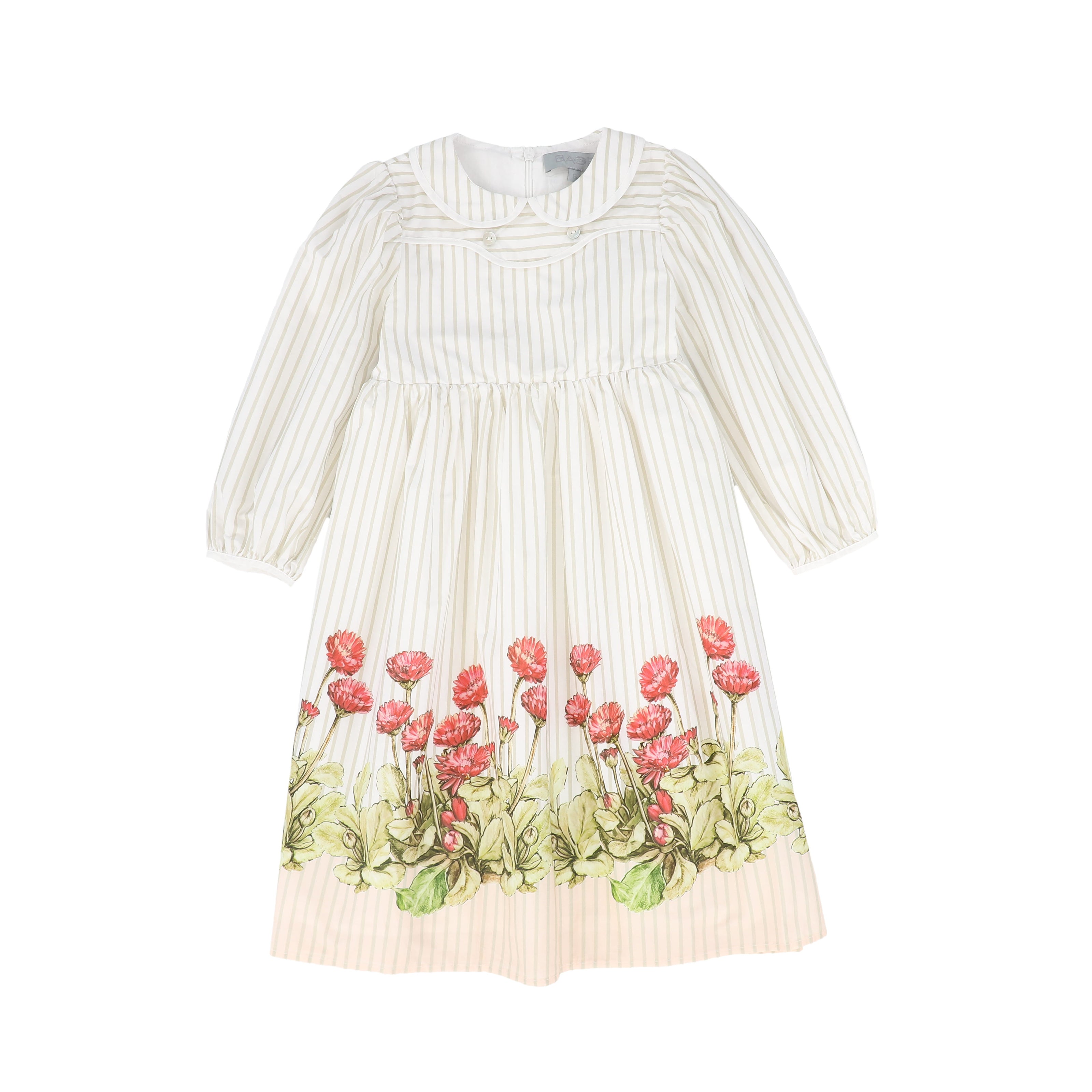 Bace Striped Foral Puff Sleeve Collar Dress