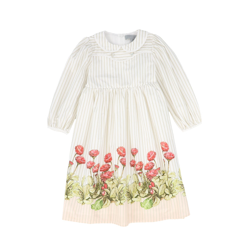 Bace Striped Foral Puff Sleeve Collar Dress