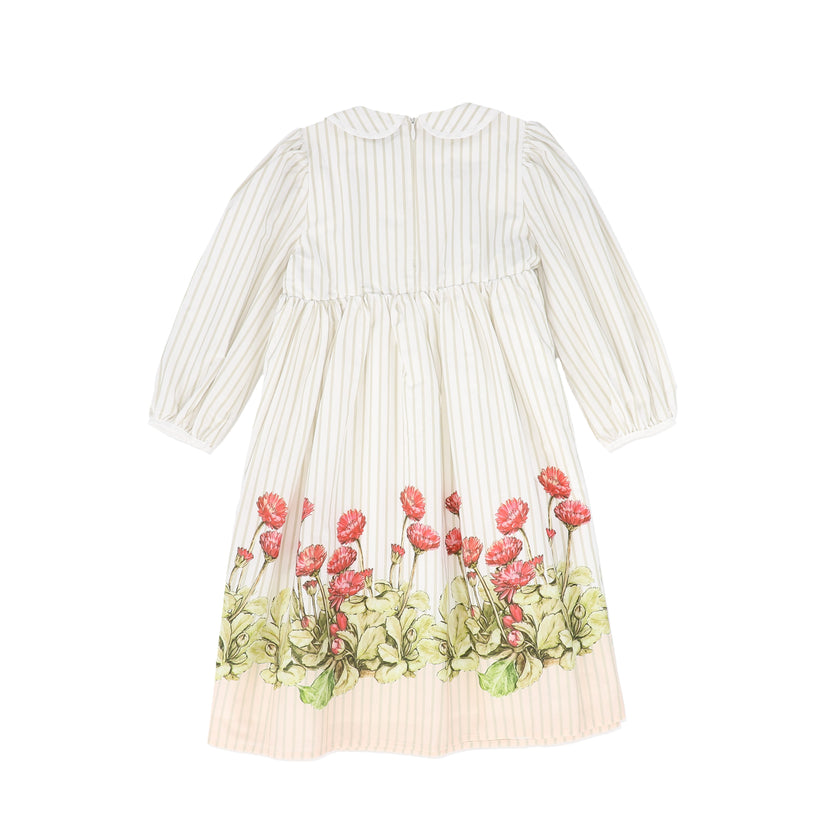 Bace Striped Foral Puff Sleeve Collar Dress