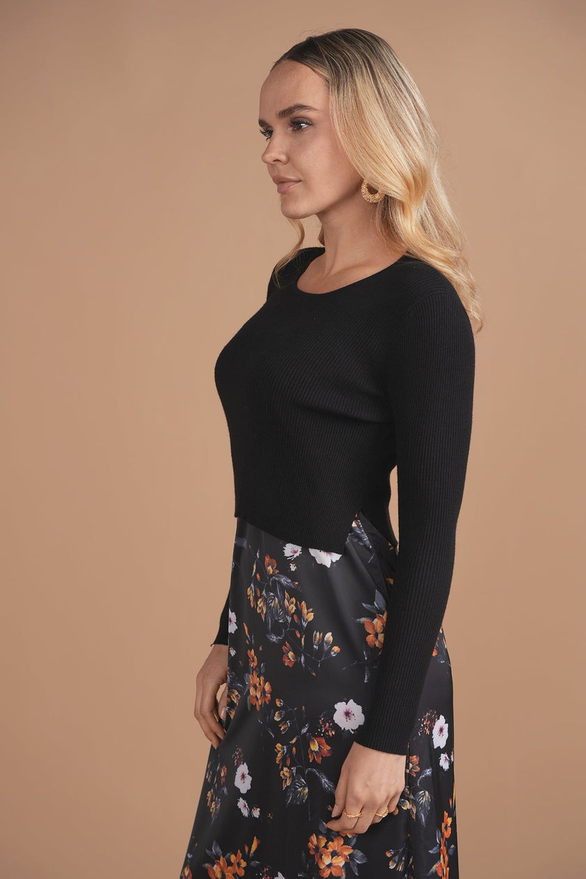 Black Floral Combo Slip Dress