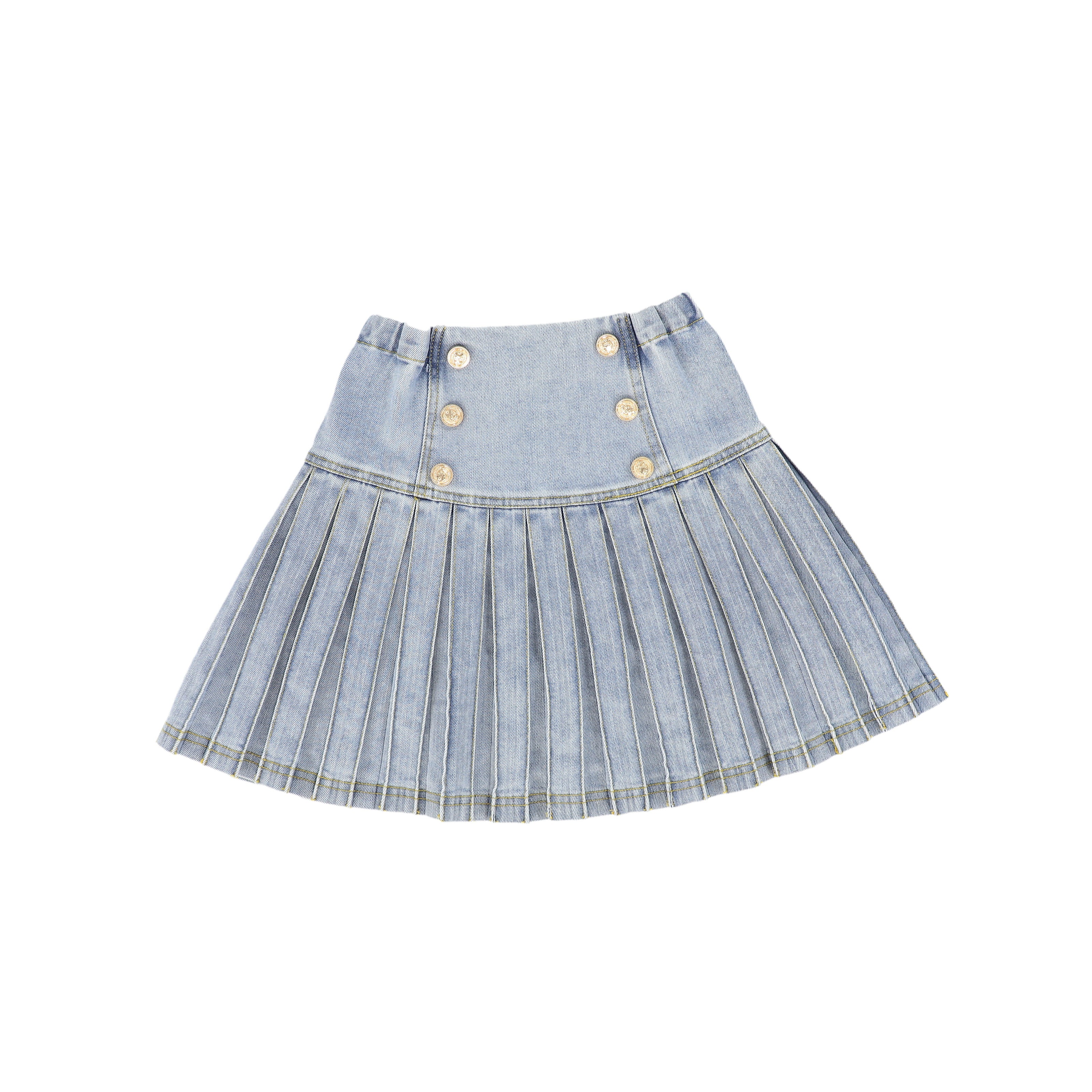 Low Cut Denim Pleated Skirt