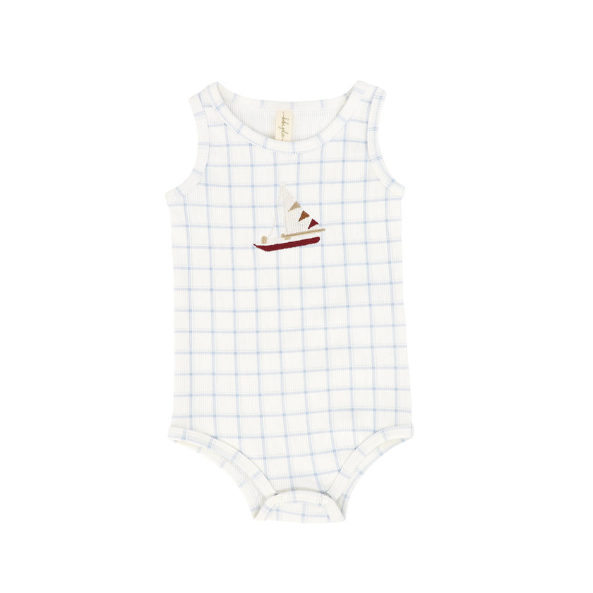 Checked Ribbed Sailboat Romper