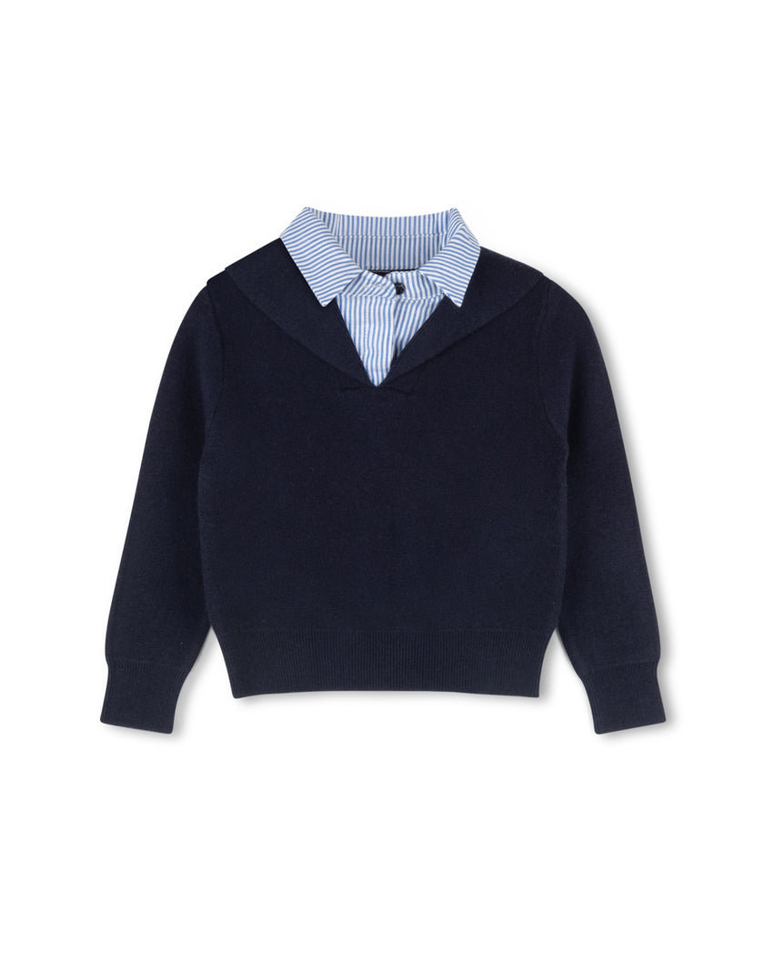 Pinstriped Collared Sweater