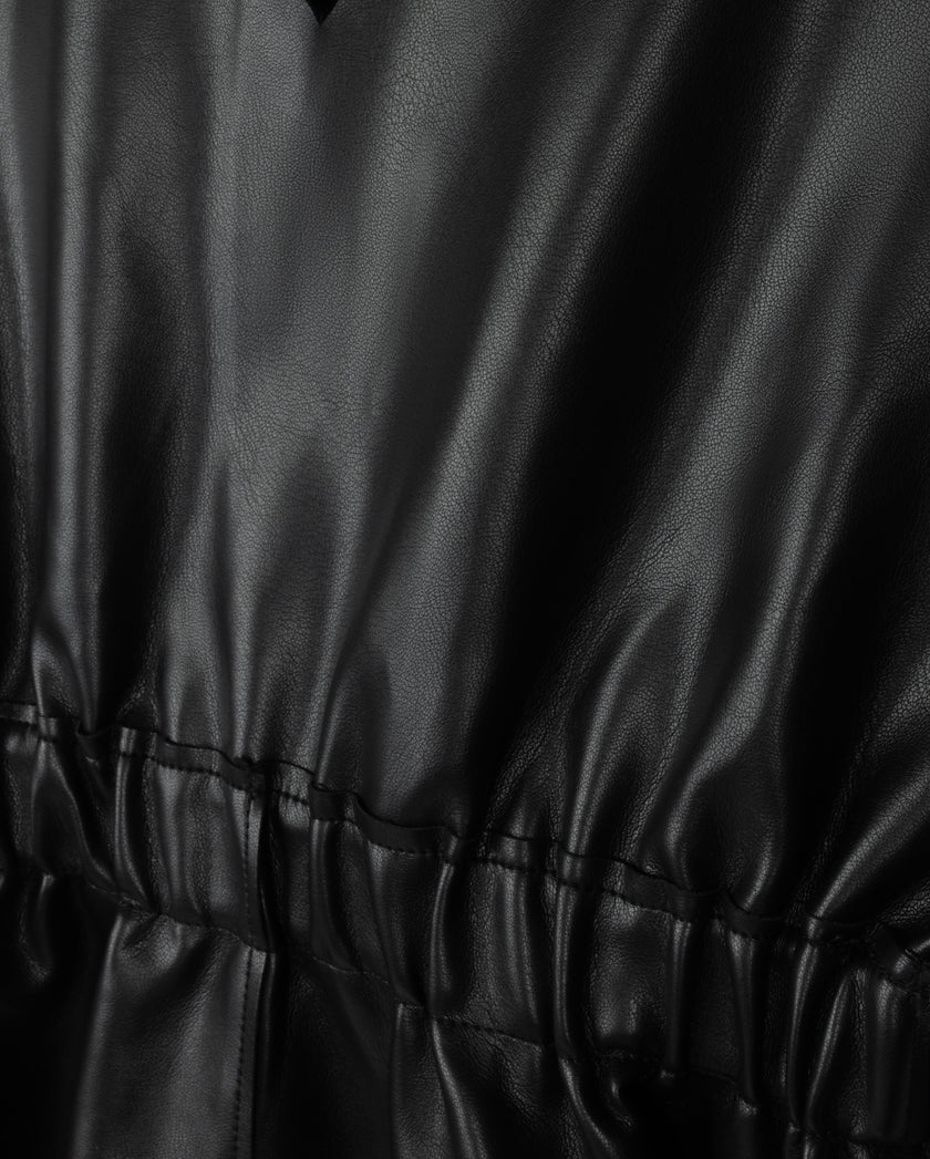 V-Neck Leather Jumper and Blouse Set