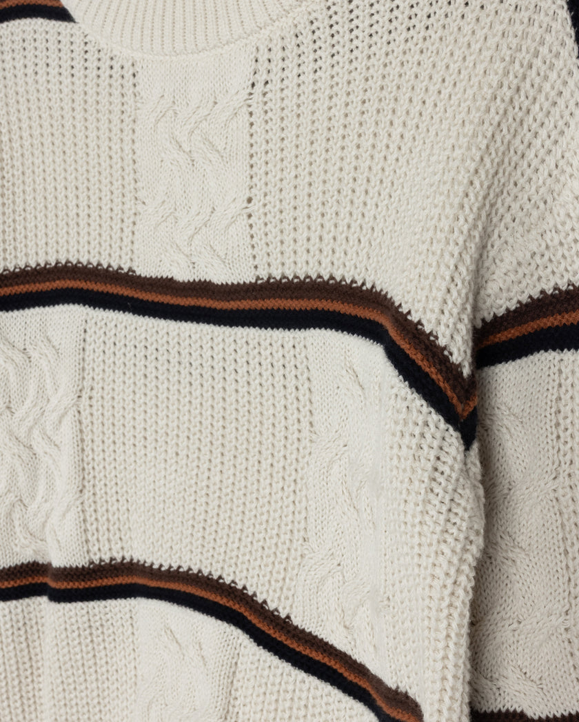 Square Cable Knit And Stripe Sweater