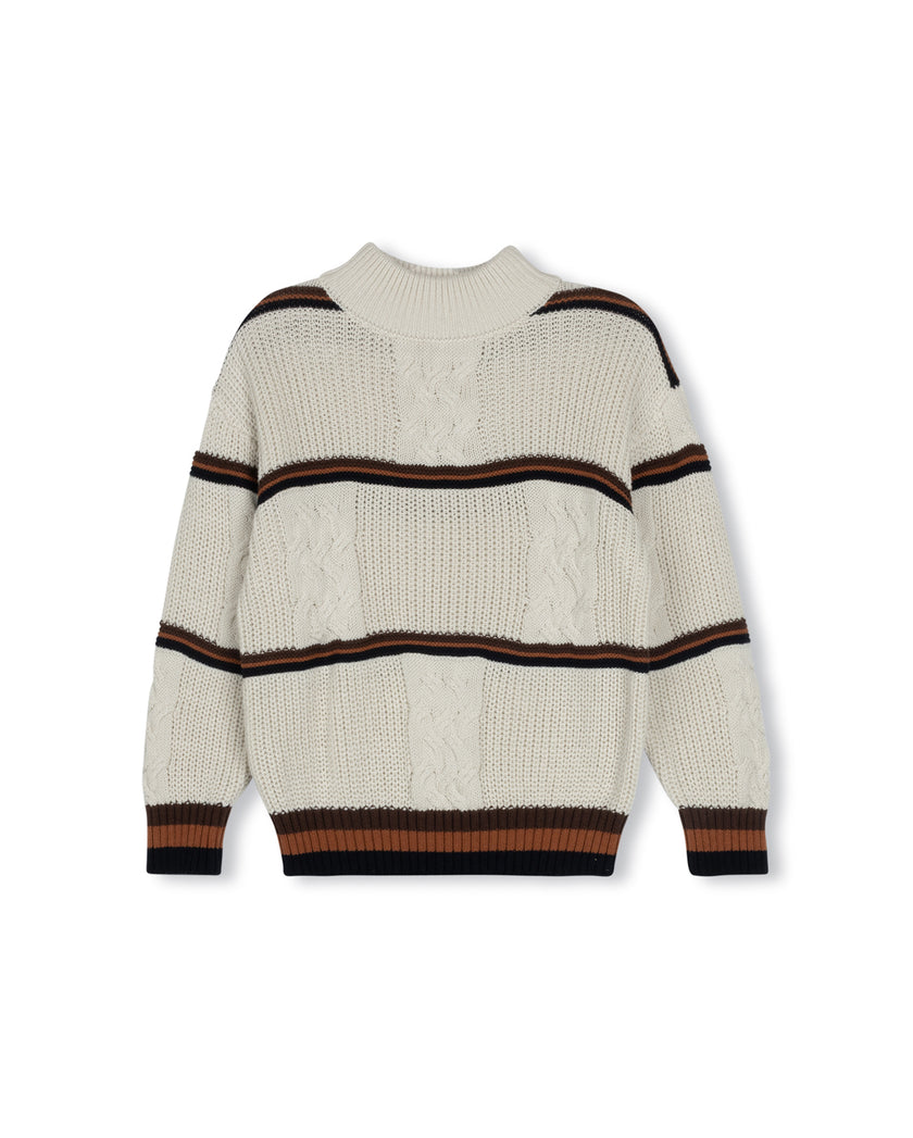 Square Cable Knit And Stripe Sweater