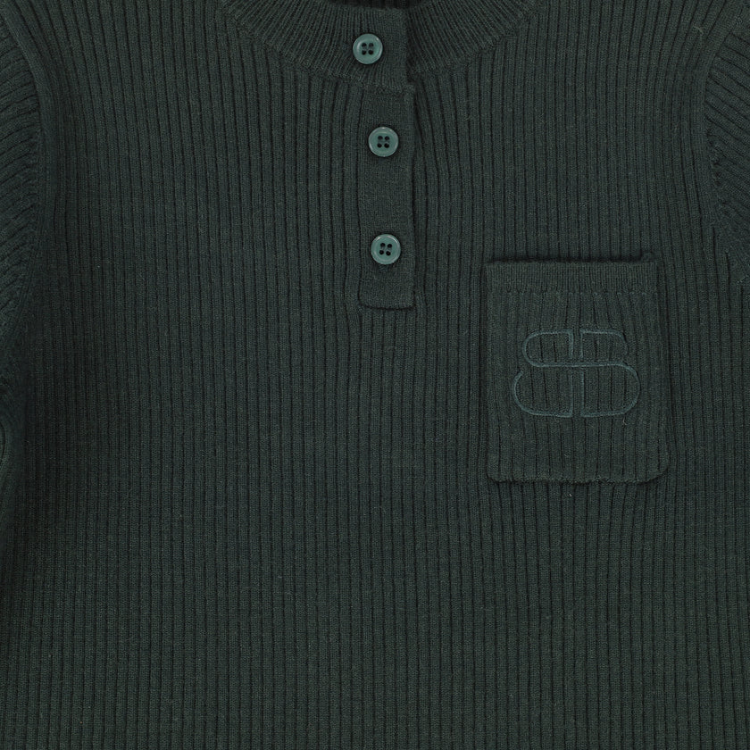 Ribbed Knit Henley Sweater