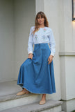 Denim A Line Fringe Skirt