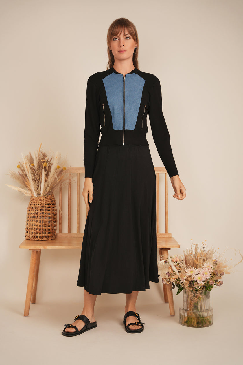 Ladies Ribbed Midi Panel Skirt