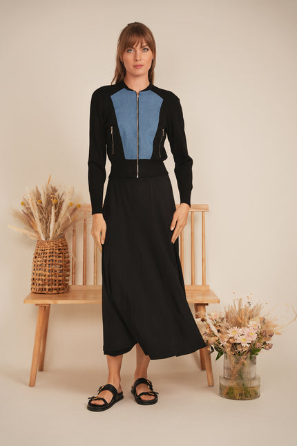 Ladies Ribbed Midi Panel Skirt