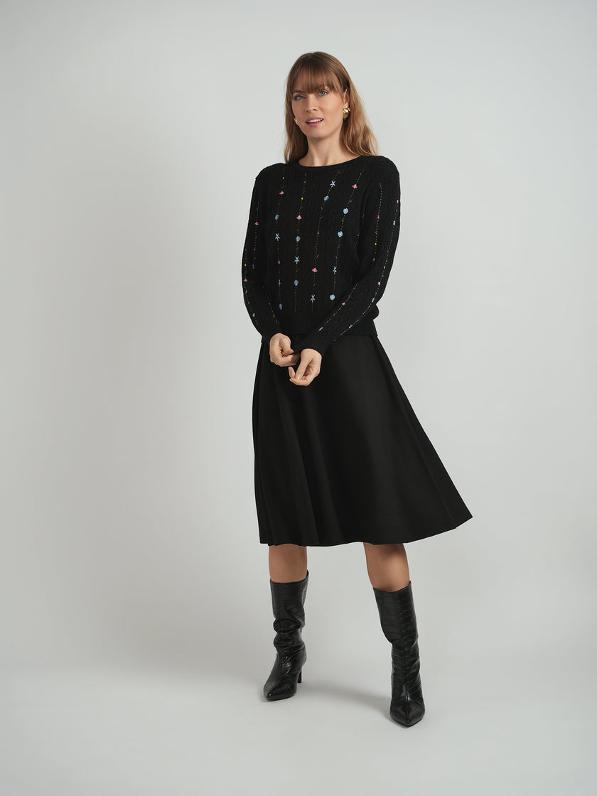 Ladies Embroidered Cable Sweater