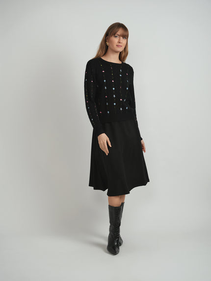 Ladies Embroidered Cable Sweater