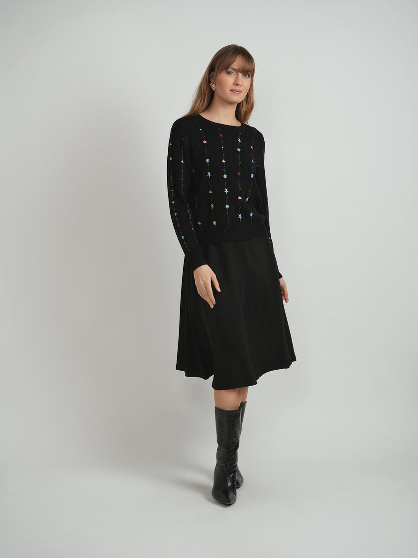 Ladies Embroidered Cable Sweater