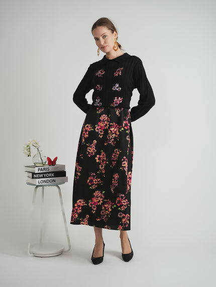 Ladies Embroidered Textured Knit Sweater