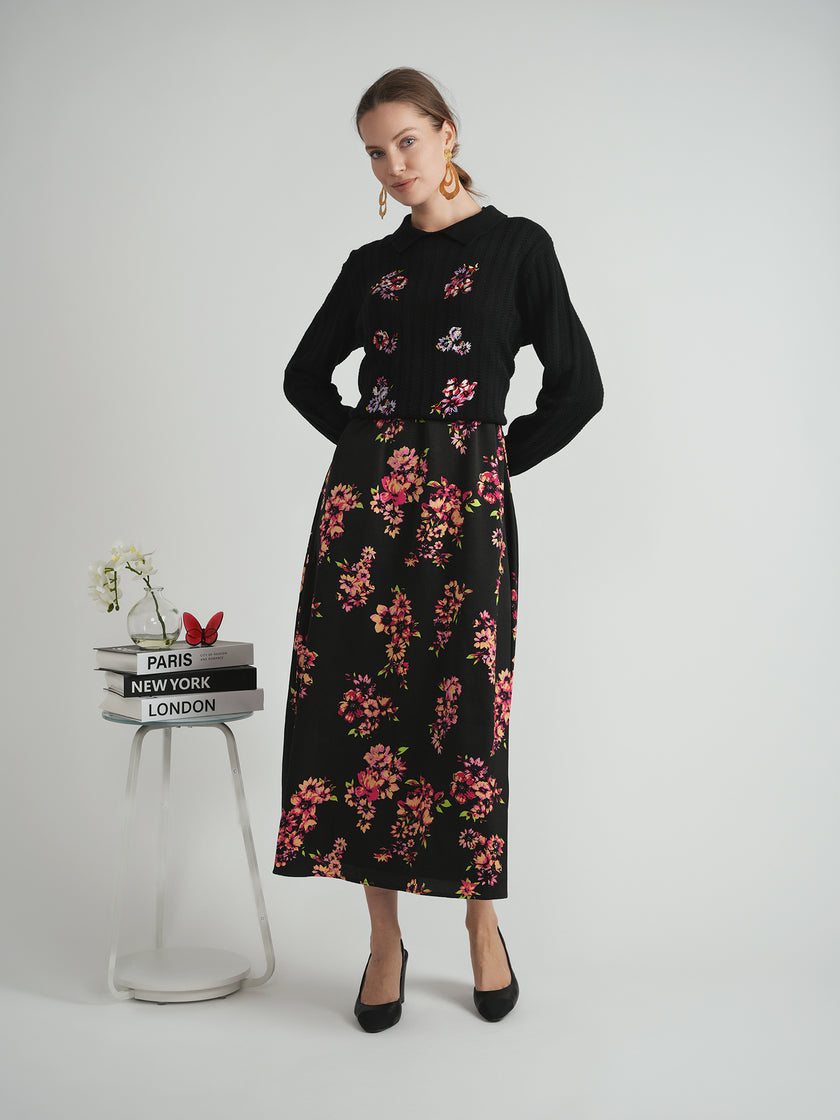 Ladies Embroidered Textured Knit Sweater