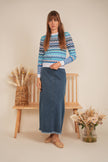 Maxi Fringe A Line Denim Skirt