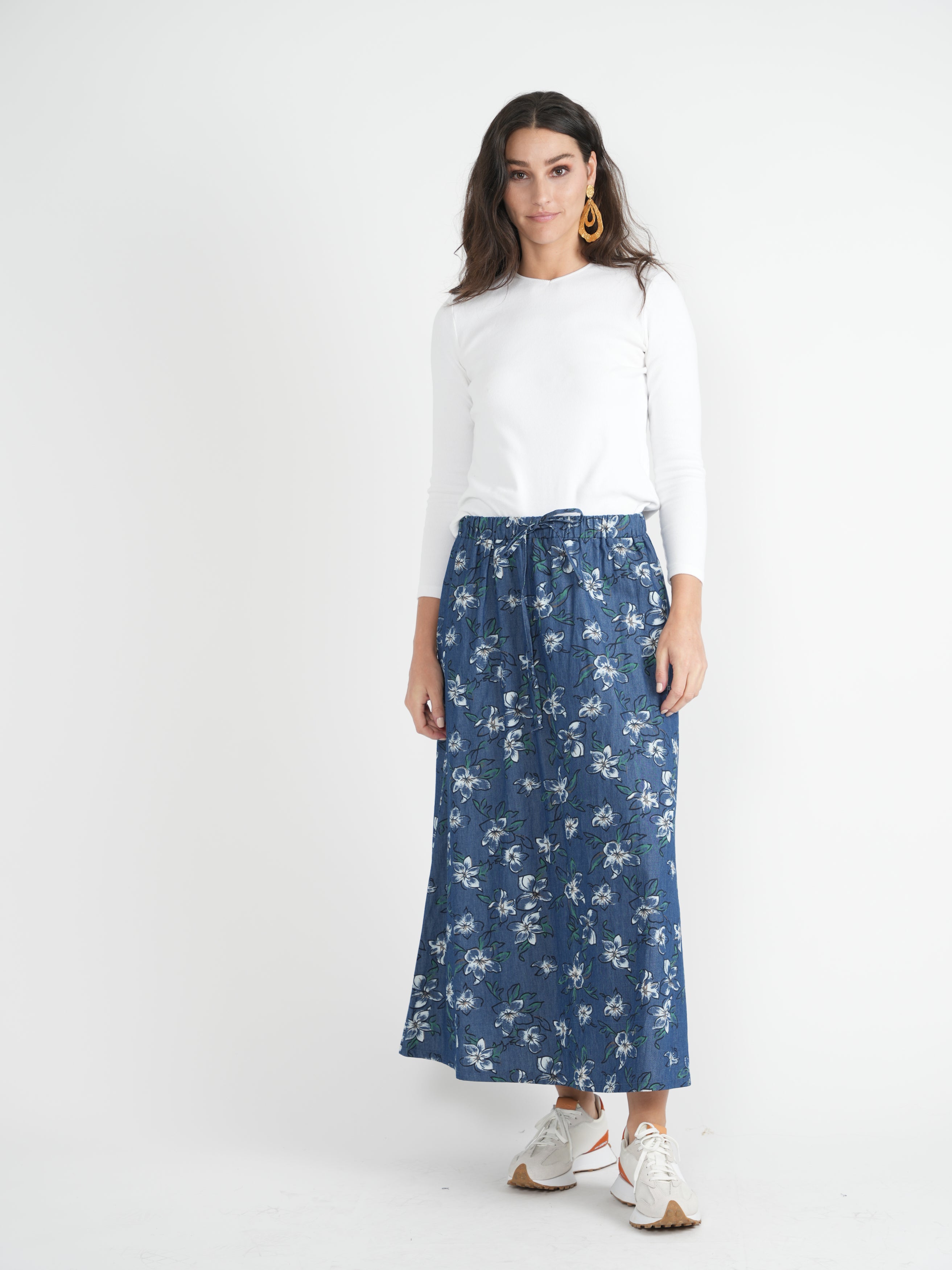 Denim floral Midi Skirt