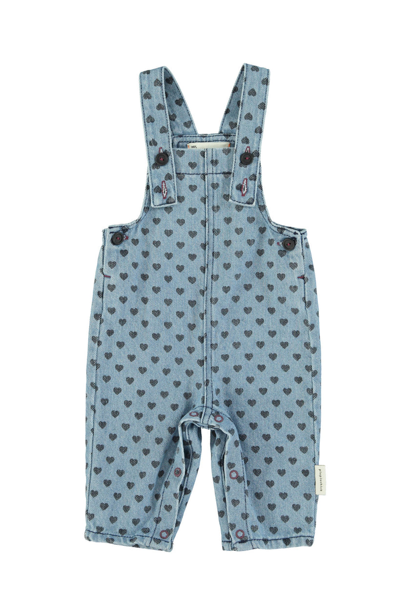 Washed Denim w/ Black Hearts Dungarees