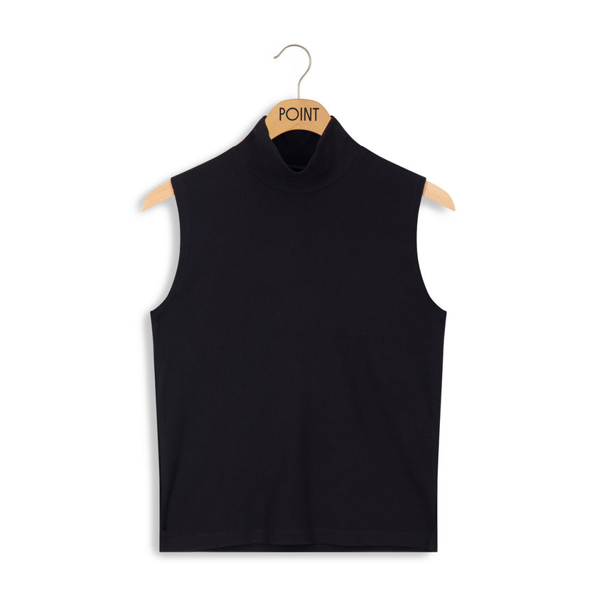 rib sleeveles mock neck