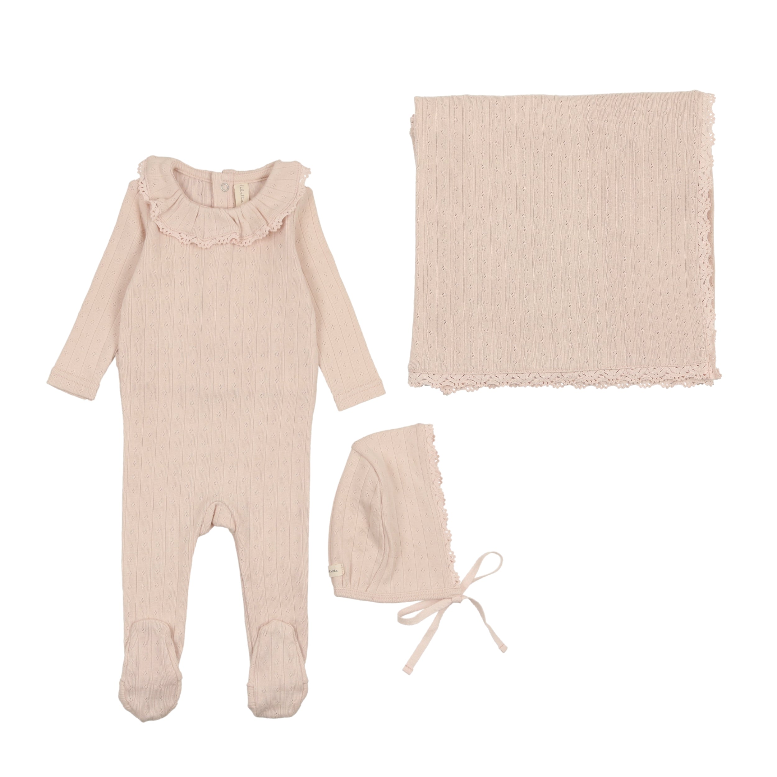 Fine Pointelle Ruffle Layette Set