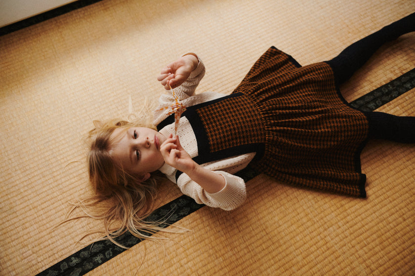 Burnt Amber Checked Jumper and high neck blouse