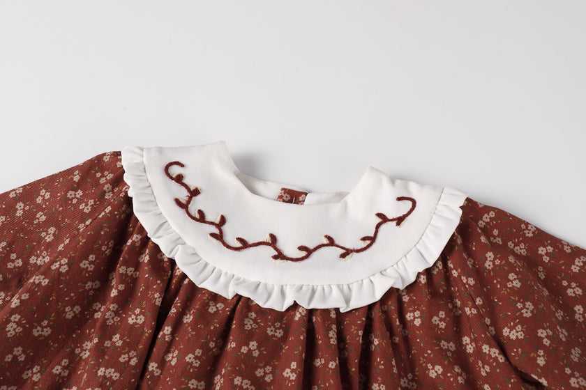 Floral Burnt Red Bib Dress