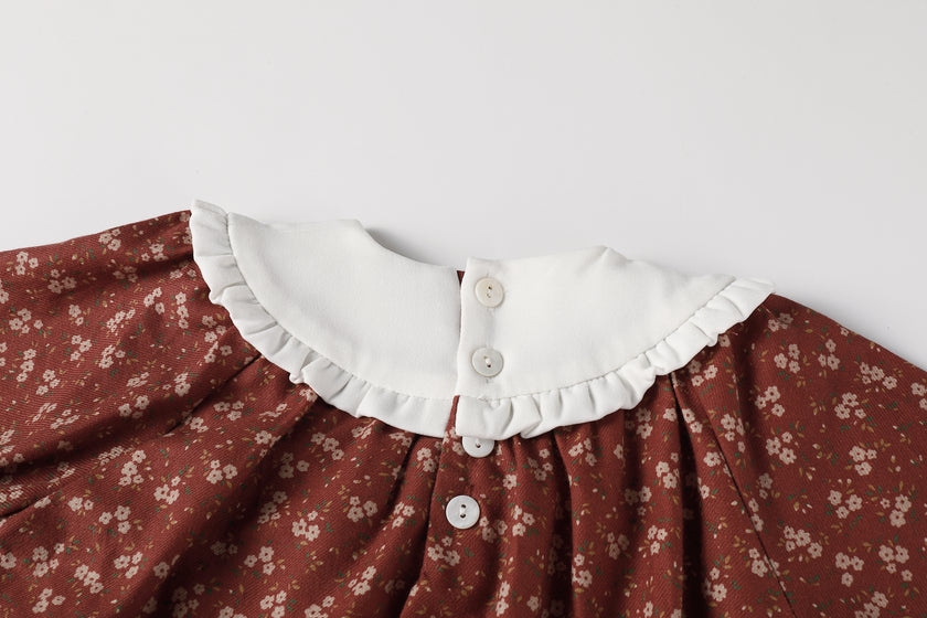 Floral Burnt Red Bib Dress