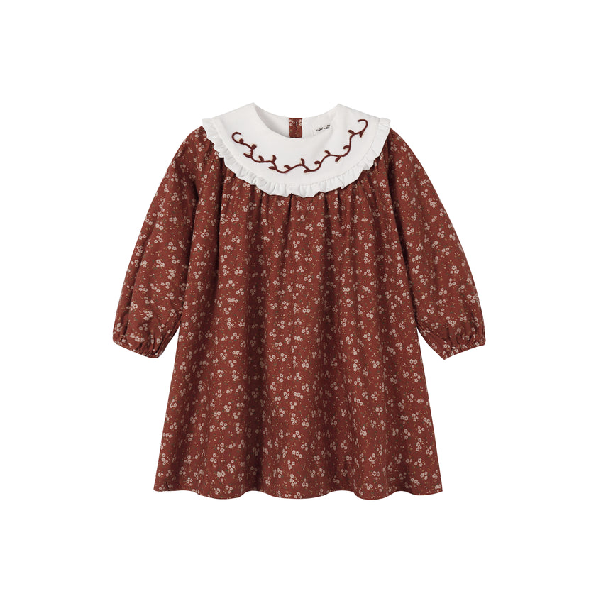 Floral Burnt Red Bib Dress