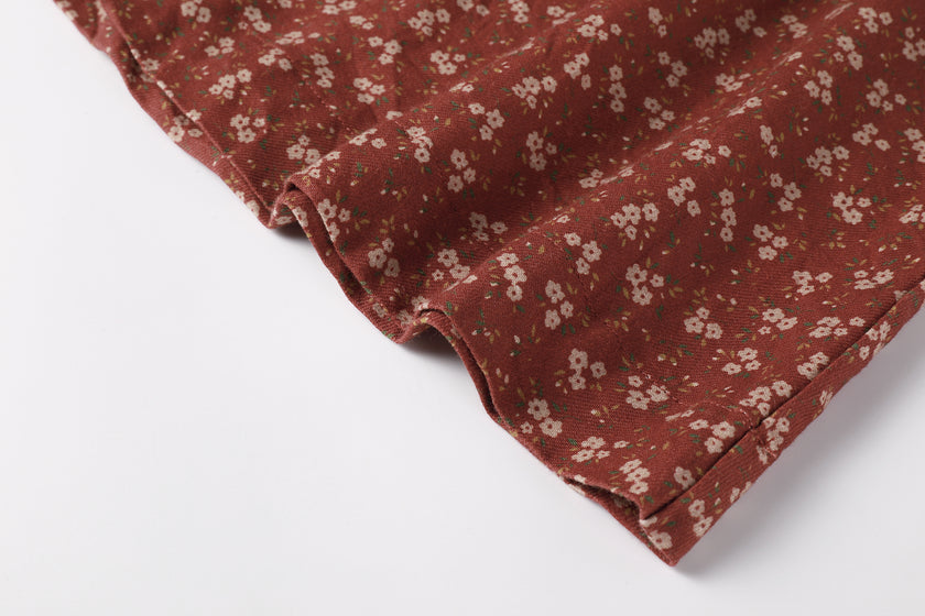 Floral Burnt Red Bib Dress