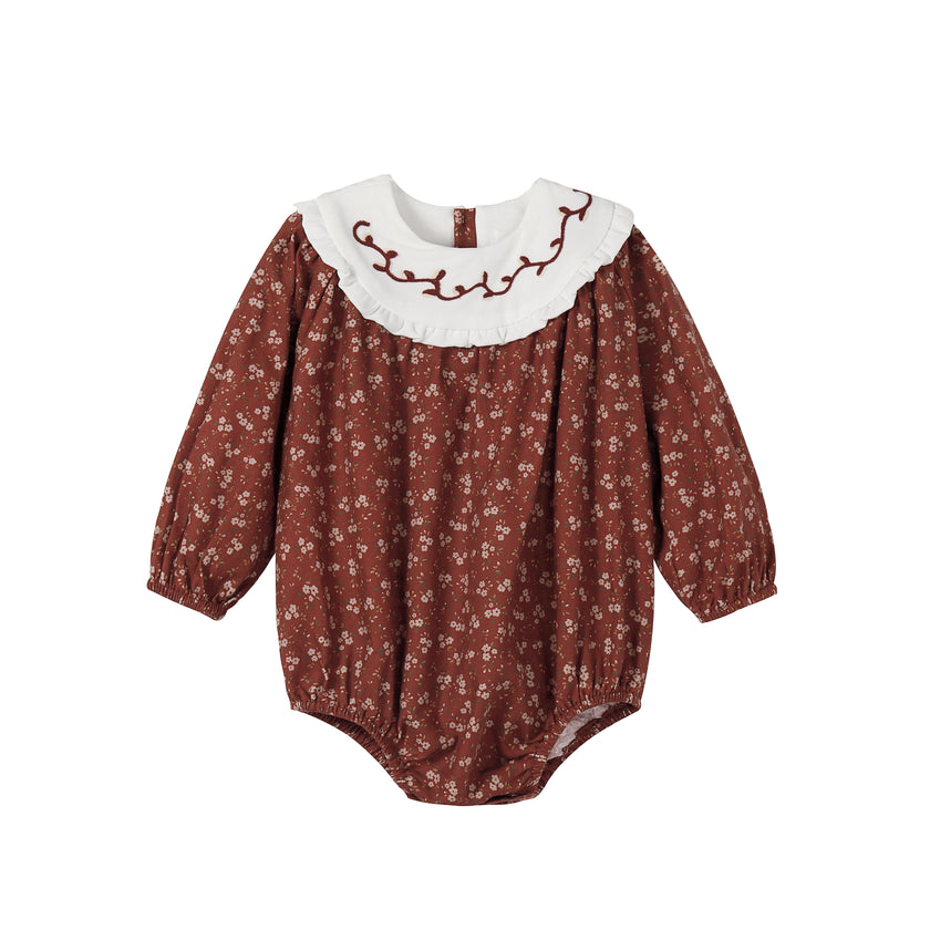 Floral Burnt Red Bib Romper