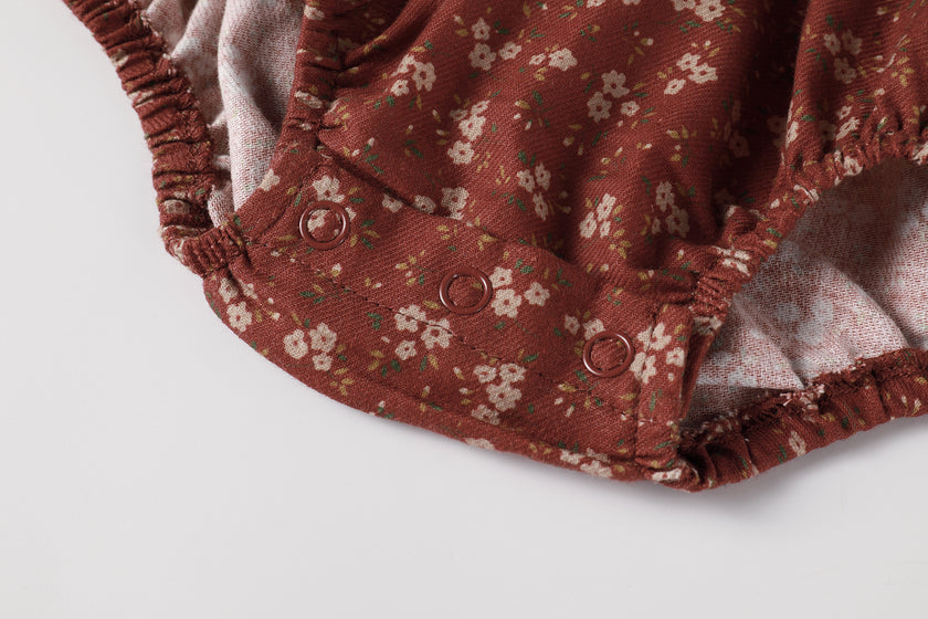 Floral Burnt Red Bib Romper