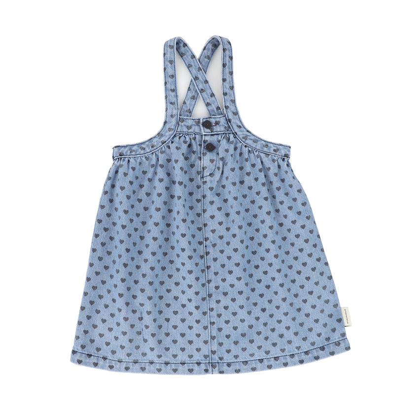 Washed Blue Denim Dress w/ Black Hearts