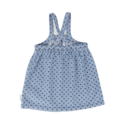 Washed Blue Denim Dress w/ Black Hearts