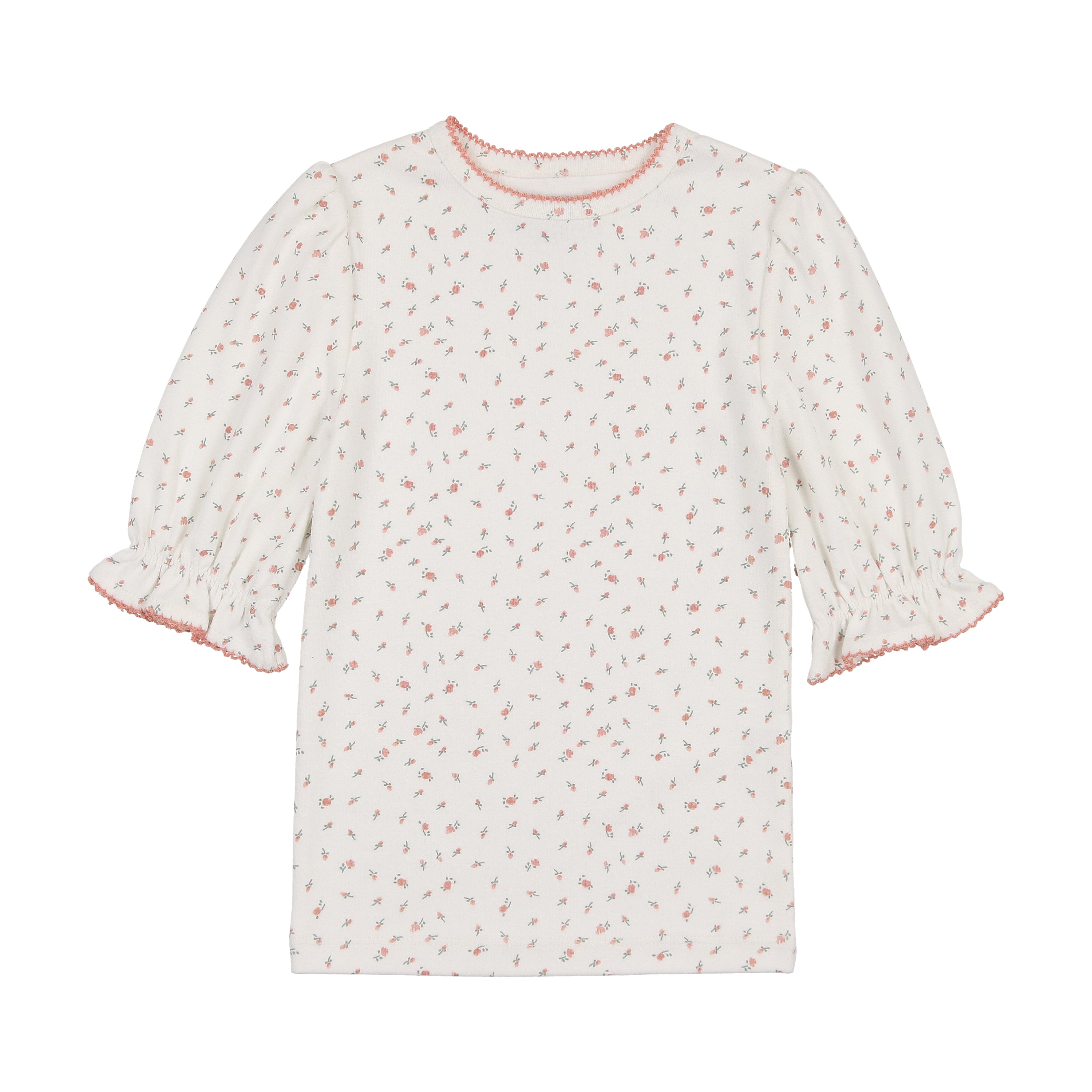 Floral puffed sleeve ribbed t shirt