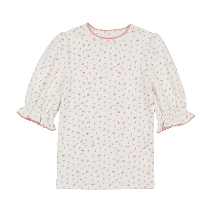 Floral puffed sleeve ribbed t shirt