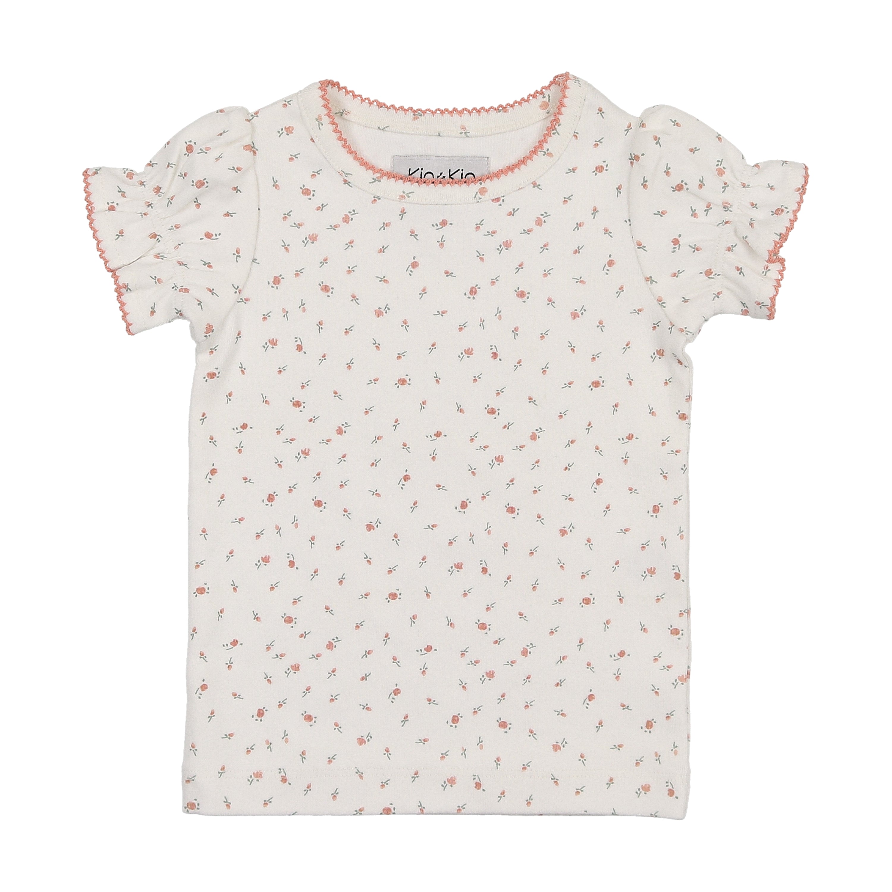 Floral puffed SS ribbed tshirt