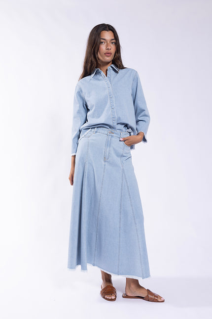 Latitude Distressed Midi Skirt