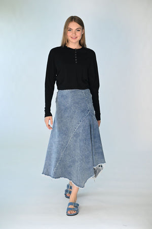 Frayed Asymmetric Denim Skirt