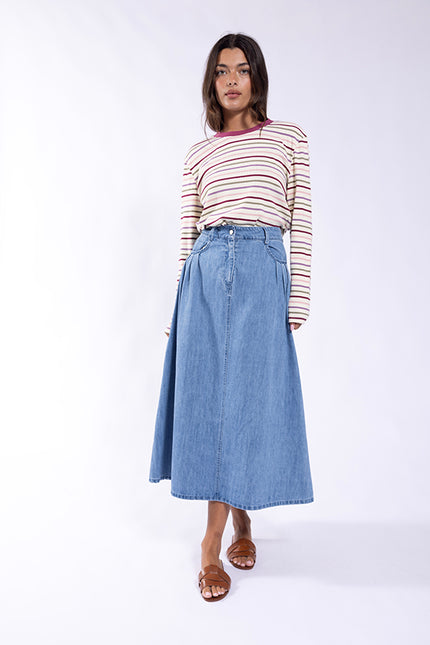Monn Pleated Pocket Denim Skirt