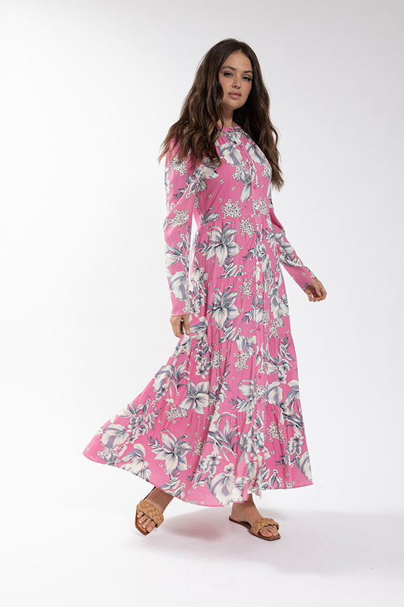 Enlarged Floral Tiered Shirtdress