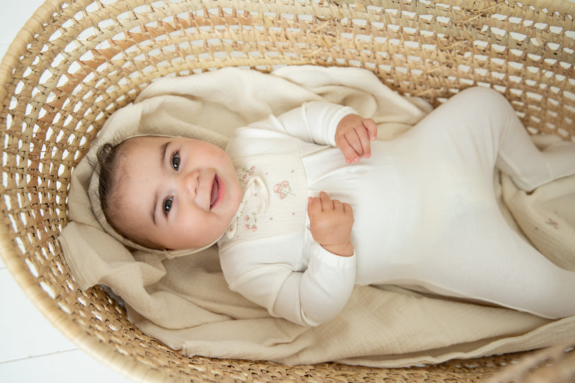 Muslin Applique Footie & Bonnet